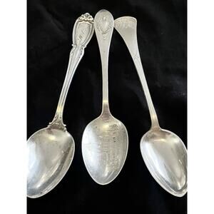 Sterling Silver Teaspoons Mixed Lot Of 3 Souvenir, Norway, Monogram 48 Grams